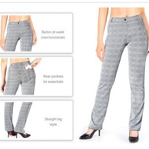 **NWT** Women’s Yogipace Straight Leg Dress Work Pants, Grey Plaid, Medium